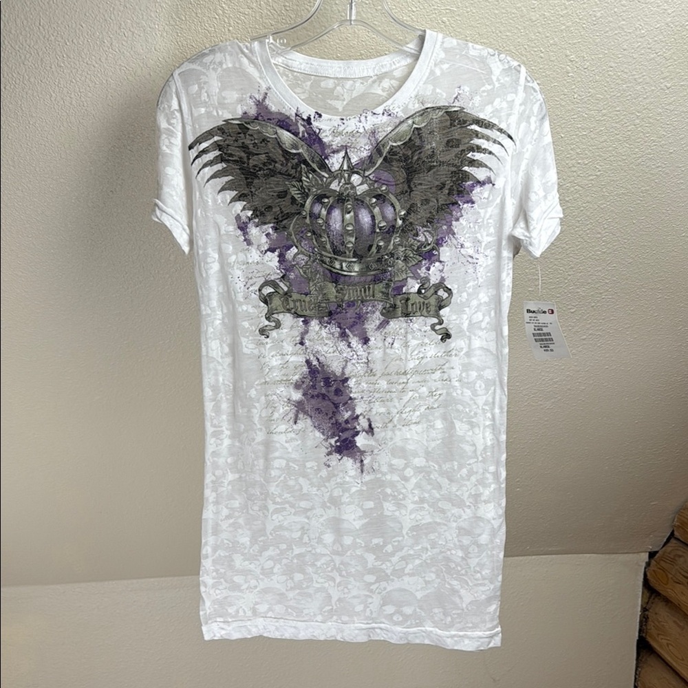 BUCKLE White and Gray Graphic T-Shirt with Short Sleeves